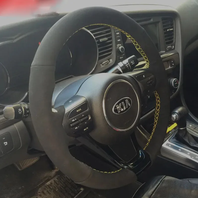 

DIY Hand Sewing Car Steering Wheel Cover for Kia Sportage R K3 K4 K5 Pegas K2 KX Black Car Suede Interior Accessories
