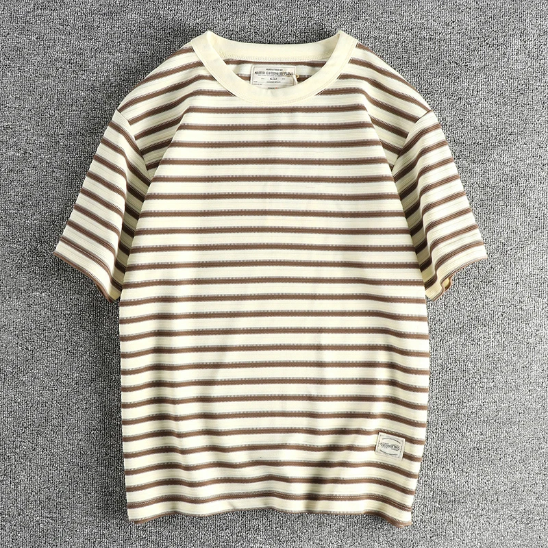 ZVX 230G Heavyweight Striped Men's T-Shirt - Loose Fit Short Sleeve Five-Point Sleeve Tee - View #12