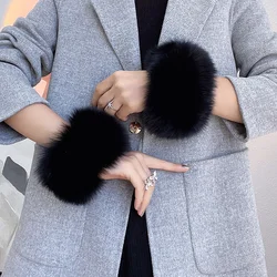 100% Real Fox fur Cuffs Warmer Wrist Cuff Fur Sleeves For Women Coat Genuine Fox fur Arm Cuffs Lady Bracelet Real Fur Wristband