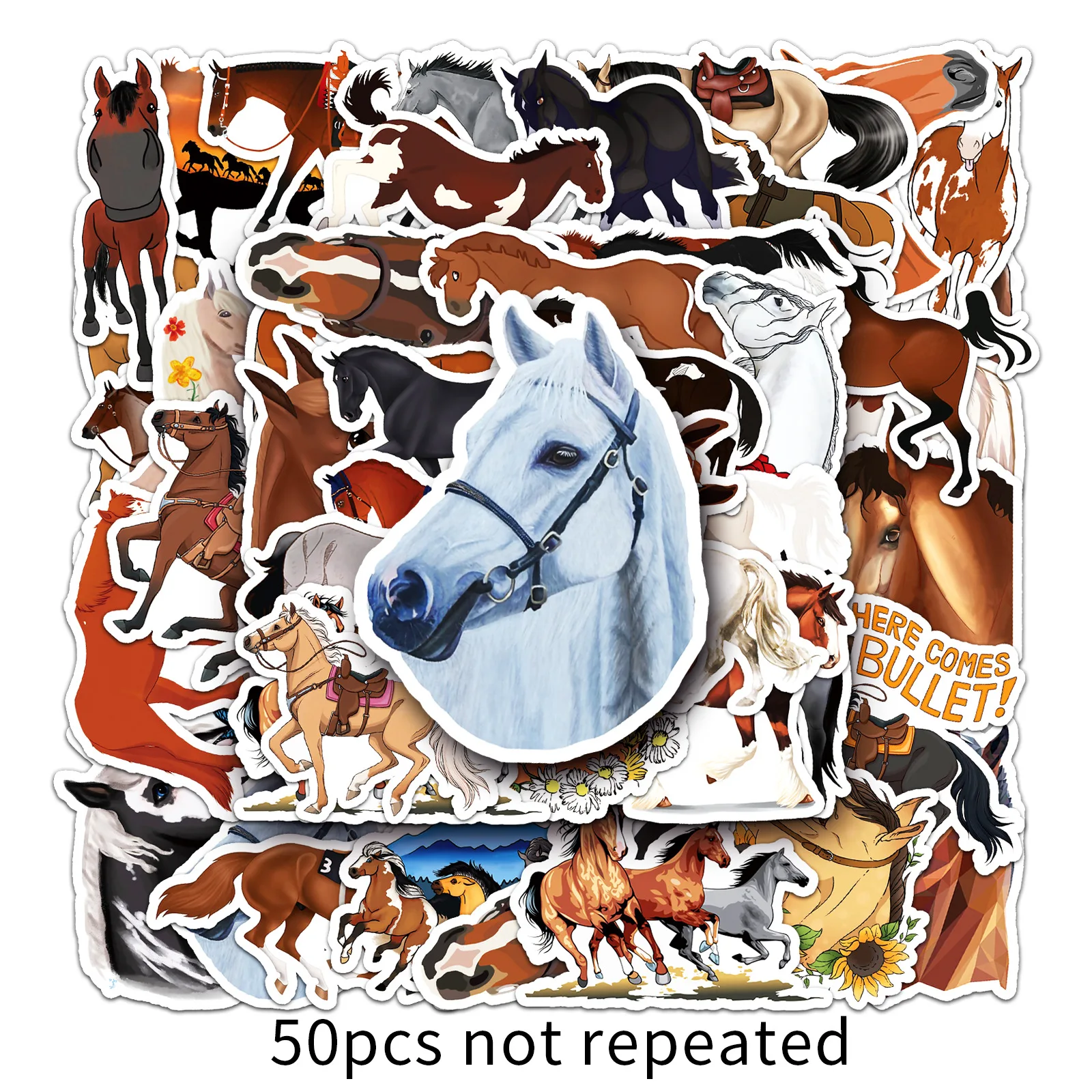 

10/30/50PCS Cartoon Cute Horse Animal Graffiti Sticker iPad Luggage Helmet DIY Scrapbook Wall Sticker Toy Decoration Wholesale