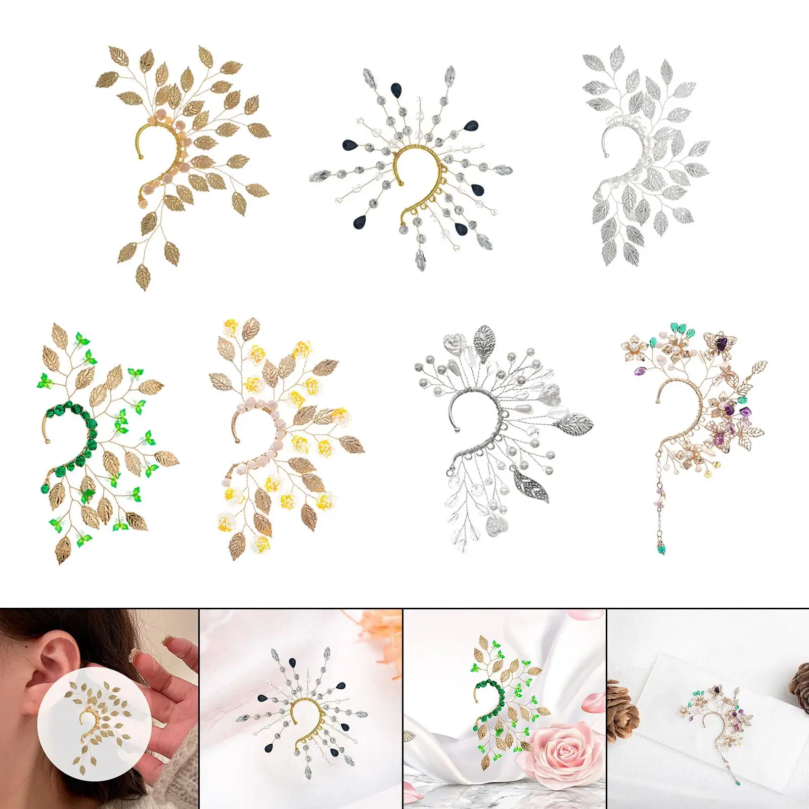 Ear Cuff Designed with Floral Forest Style Fashionable Gift Ear Clip Clip on Earring for Anniversary Dating Prom Wedding Women