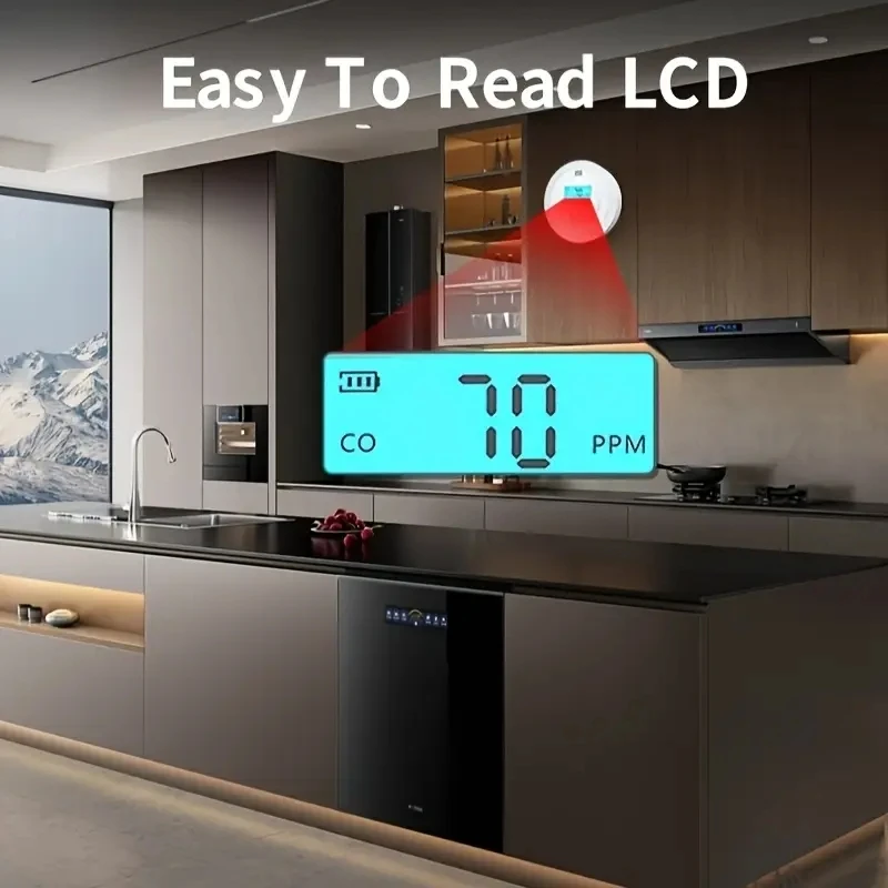 XUK เครื่องตรวจจับคาร์บอนมอนอกไซด์พร้อมจอแสดงผลดิจิตอล, สัญญาณเตือน CO สำหรับบ้าน/โกดัง/โรงรถ, เครื่องตรวจสอบความปลอดภัยแบบใช้แบตเตอรี่ 1
