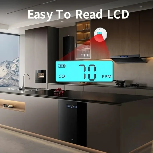 XUK เครื่องตรวจจับคาร์บอนมอนอกไซด์พร้อมจอแสดงผลดิจิตอล, สัญญาณเตือน CO สำหรับบ้าน/โกดัง/โรงรถ, เครื่องตรวจสอบความปลอดภัยแบบใช้แบตเตอรี่ 1