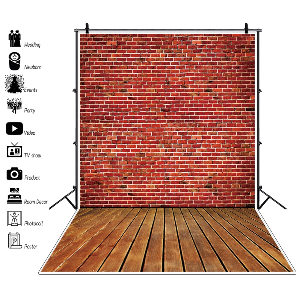 

Laeacco Vintage Brick Wall With Wood Floor Photo Backdrop For Birthday Party Wedding Graduation Portrait Photography Background