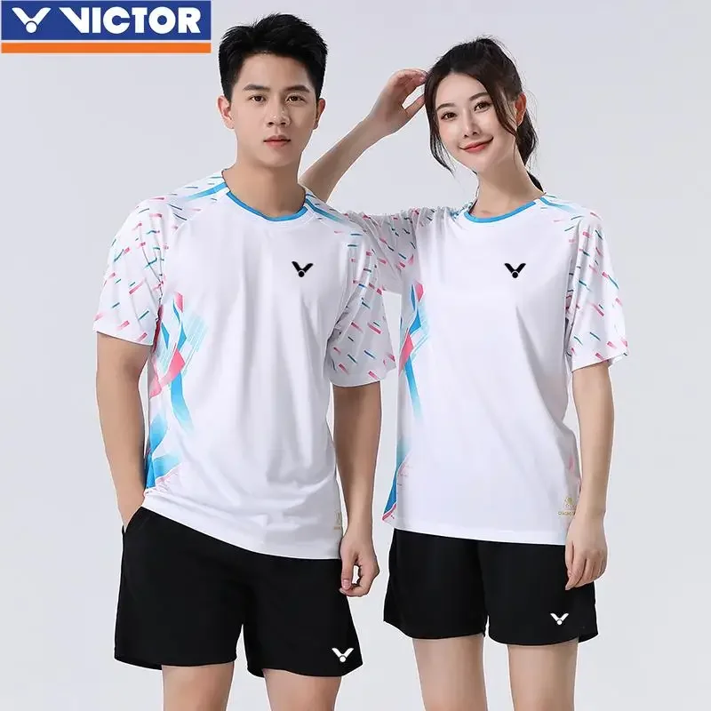 Victor New Men's and Women's Same Badminton Jersey, Quick-drying Breathable Sports Top with Shorts Set
