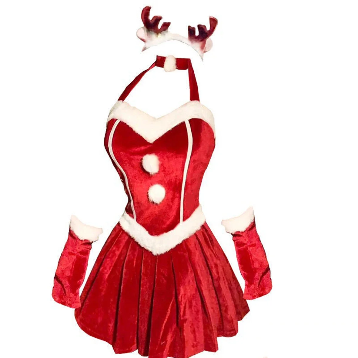 Super Sexy Christmas Outfit Hot Red Reindeer Santa Cosplay Rudolph Holiday Party Costume New Year Seductive Uniform