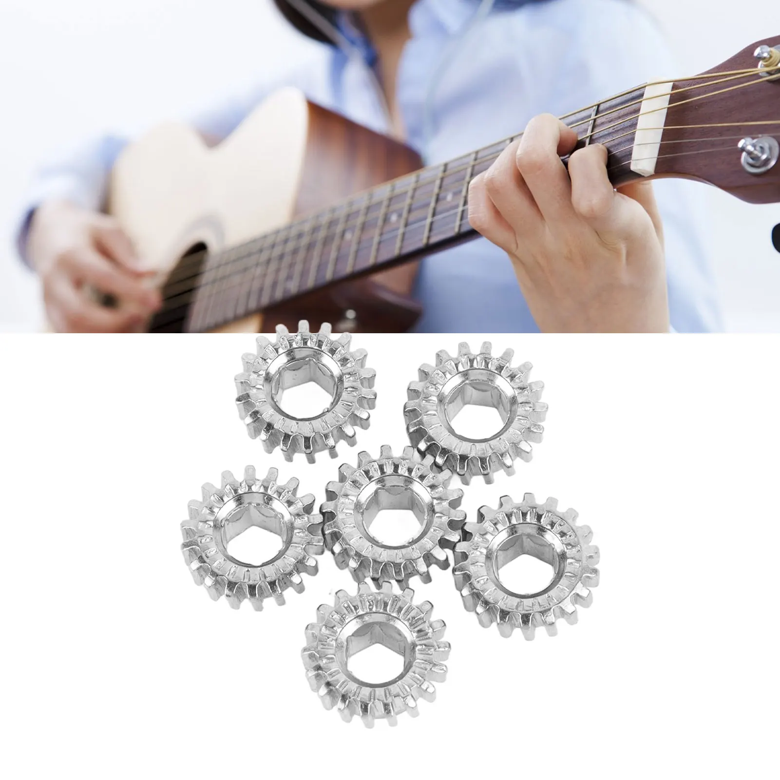 6PCS Guitar Tuner Peg Gears Metal Hex Hole Gear String Button Gear For Folk Classic Electric Guitars