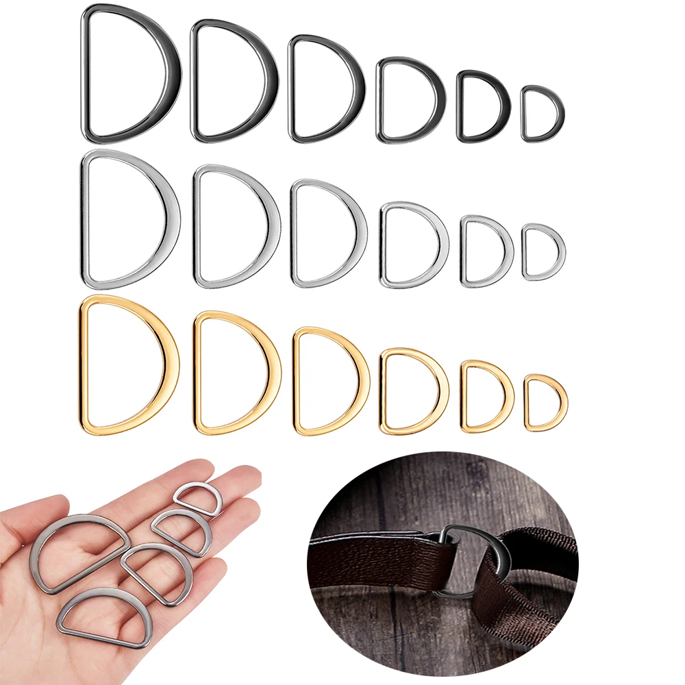 10pcs D Ring Connection D-Shaped Buckle Alloy Metal Silver Gold For Shoes Bags Backpack Buckles DIY Accessory 15/20/25/30/40mm