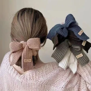 Cute Bow Rubber Band Lamb Wool Bowel Hair Rings Knitted Wool Plush Ponytail Hair Tie Headwear Scrunchies Girls Hair Accessories