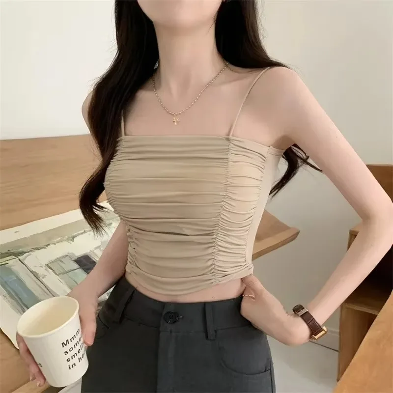 Top Women Sexy Shirts Sleeveless Tube Tops Girls Tops With Suspenders Lady White Camisole Padded Bras Woman Clothing Corset Top - 3