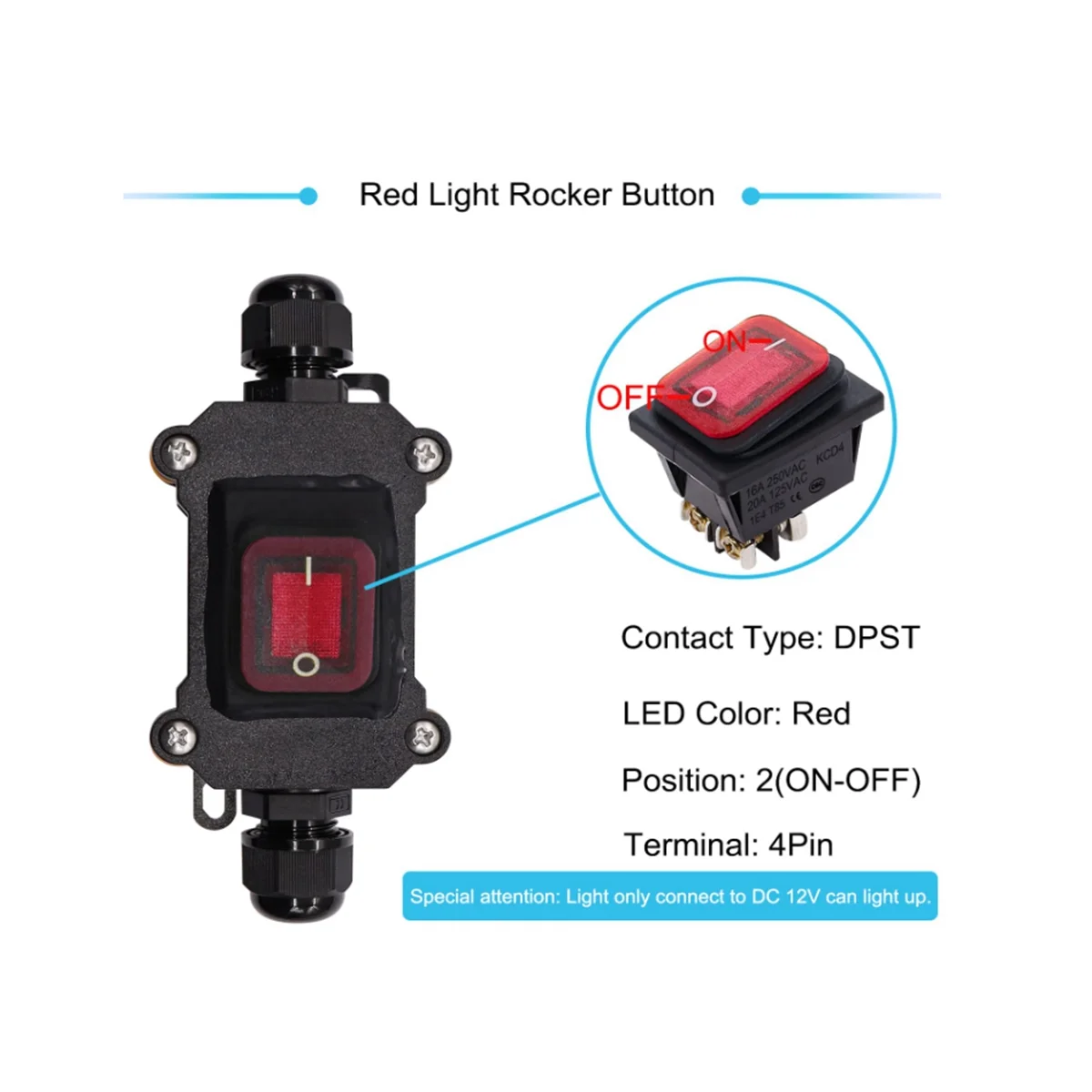 IP67 Waterproof Inline Switch 12V DC 20A High Current Power Waterproof Switch