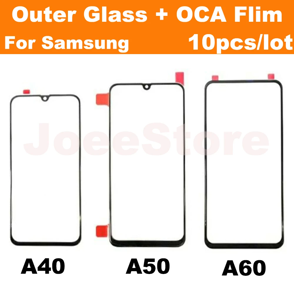10 шт. передняя внешняя стеклянная линза с клеем OCA для Samsung Galaxy A10 A20 A30 A40 A50 A60 A70 A80 A90 A12 A20S Сенсорная панель экрана