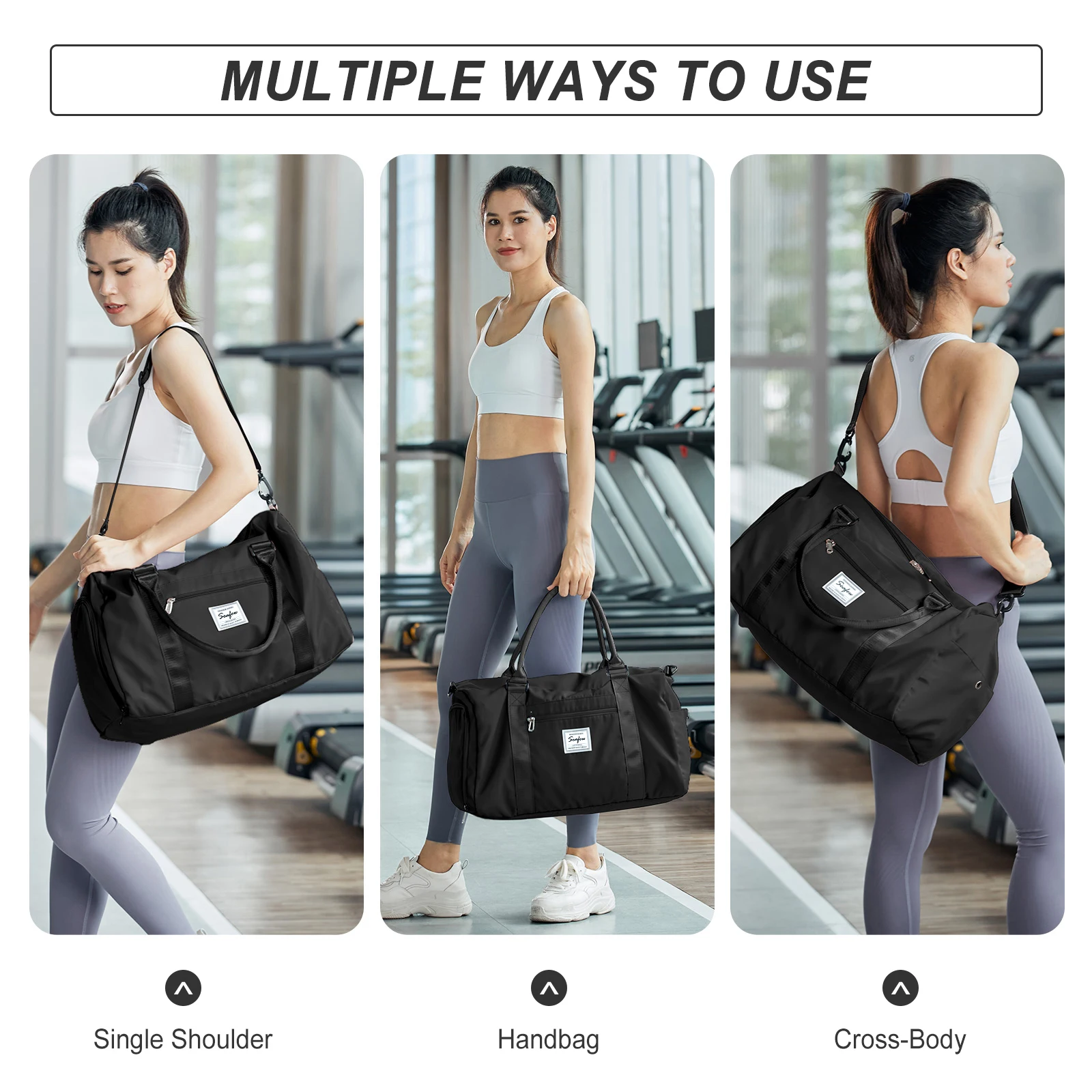 Foldable Travel Bag Men Gym Bag, Waterproof Women's Weekend Travel Bag Large Sail Bag with Wet Pocket and Shoulder Luggage Bag