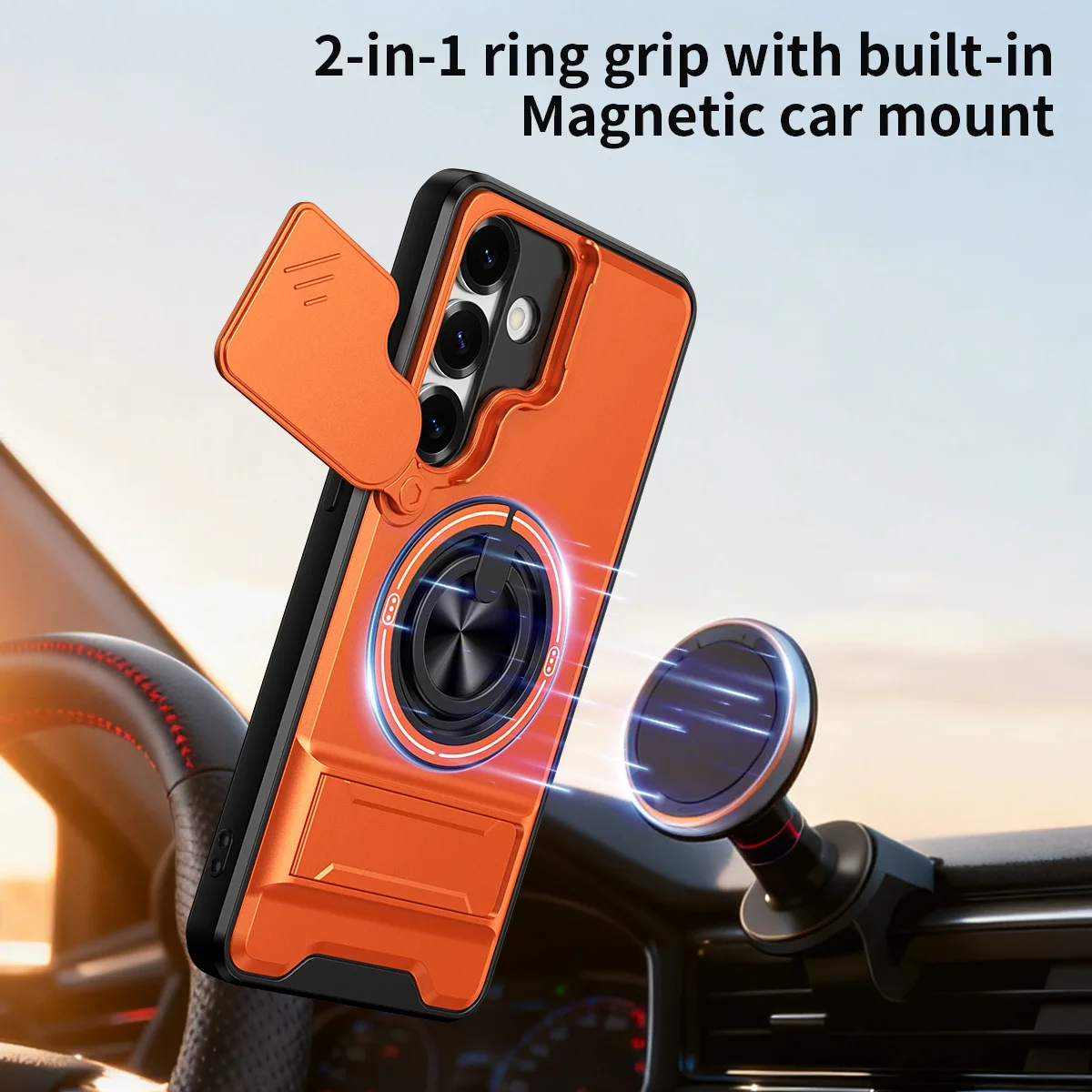 Rugged Military Armor Phone Case with Magnetic Car Mount and Foldable Holder