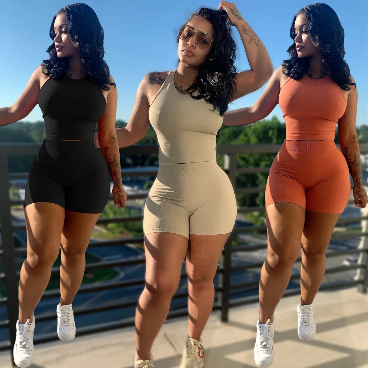 

DL88006 Summer European and American women's fashion sexy pit two-piece suit