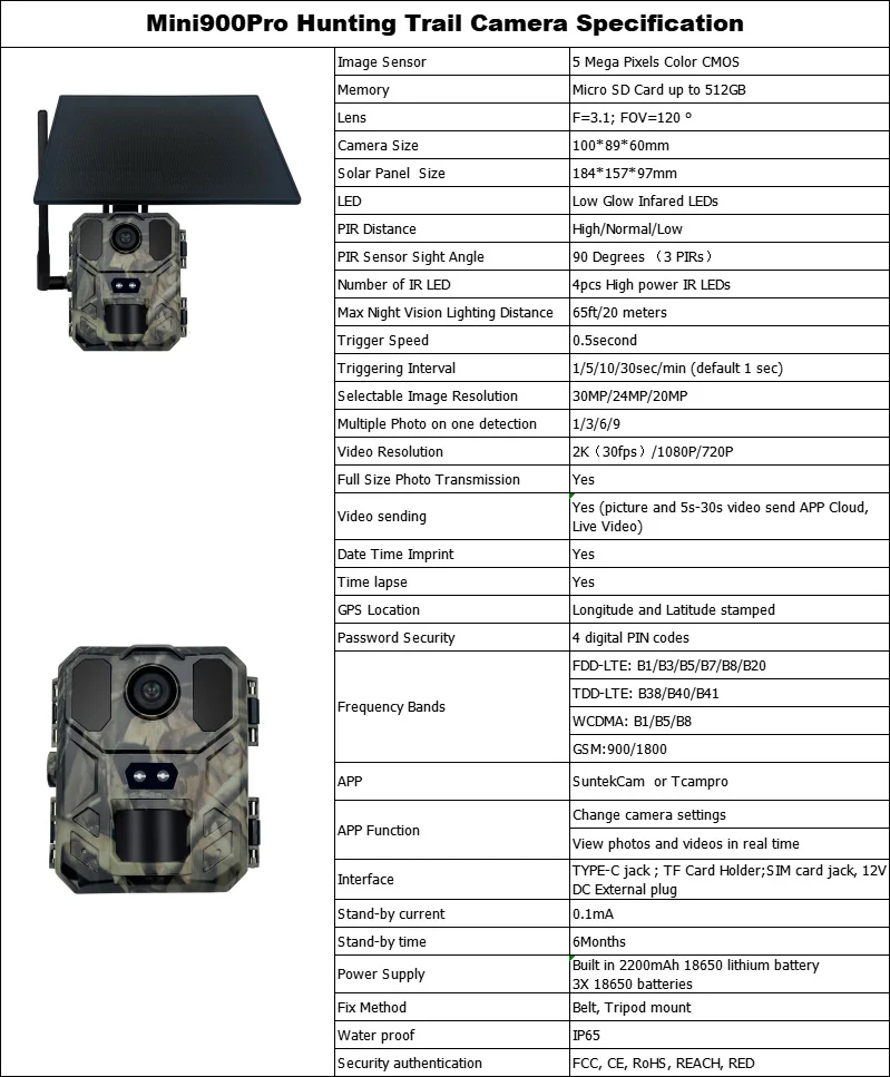 New MiNi900Pro2K 4G solar lithium battery outdoor hunting camera APP remote mobile control to view photos and videos anytime