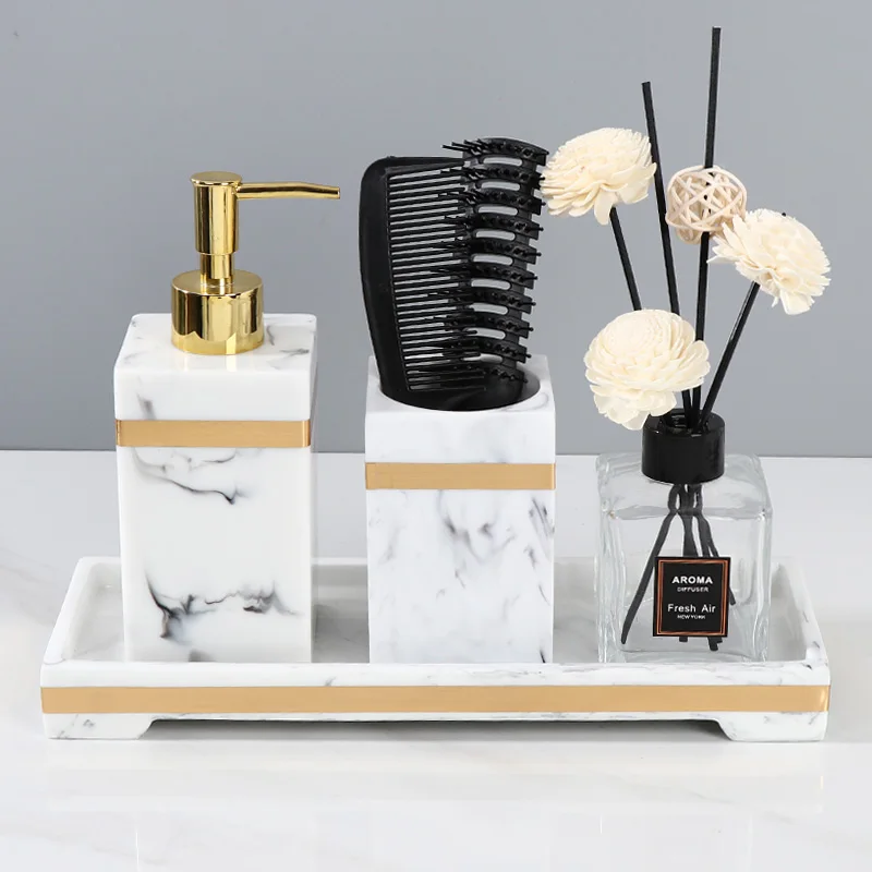 Toothbrush Holder Toothpaste Holder Bathroom set Accessories Portable Organizer Case Sanitary Wars Suite Marble Stripe Resin