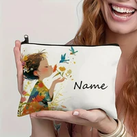 Custom Name Vintage Cute Girl Pattern Makeup Bag Handbag Toiletry Bag Pencil Case Holiday Gift Cosmetic Bag 4