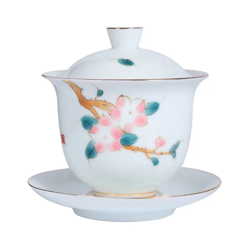 High Quality White Porcelain Gaiwan Portable Ceramic Tea Set Chinese Hand Painted Tea Bowl Tea Ceremony Accessories 170ml