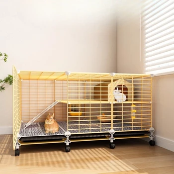 Grande gabbia per conigli a due piani in filo metallico per animali domestici con vassoio rimovibile Casa per conigli per interni Spaziosa Habitat per conigli