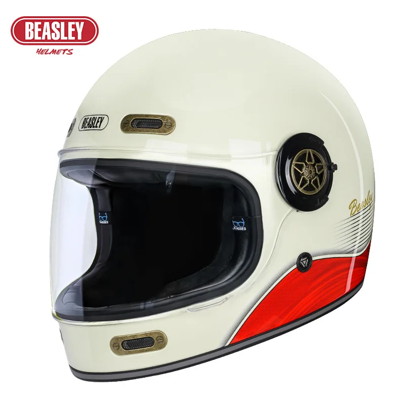 Beasley-レトロなオートバイのヘルメット、フルフェイス