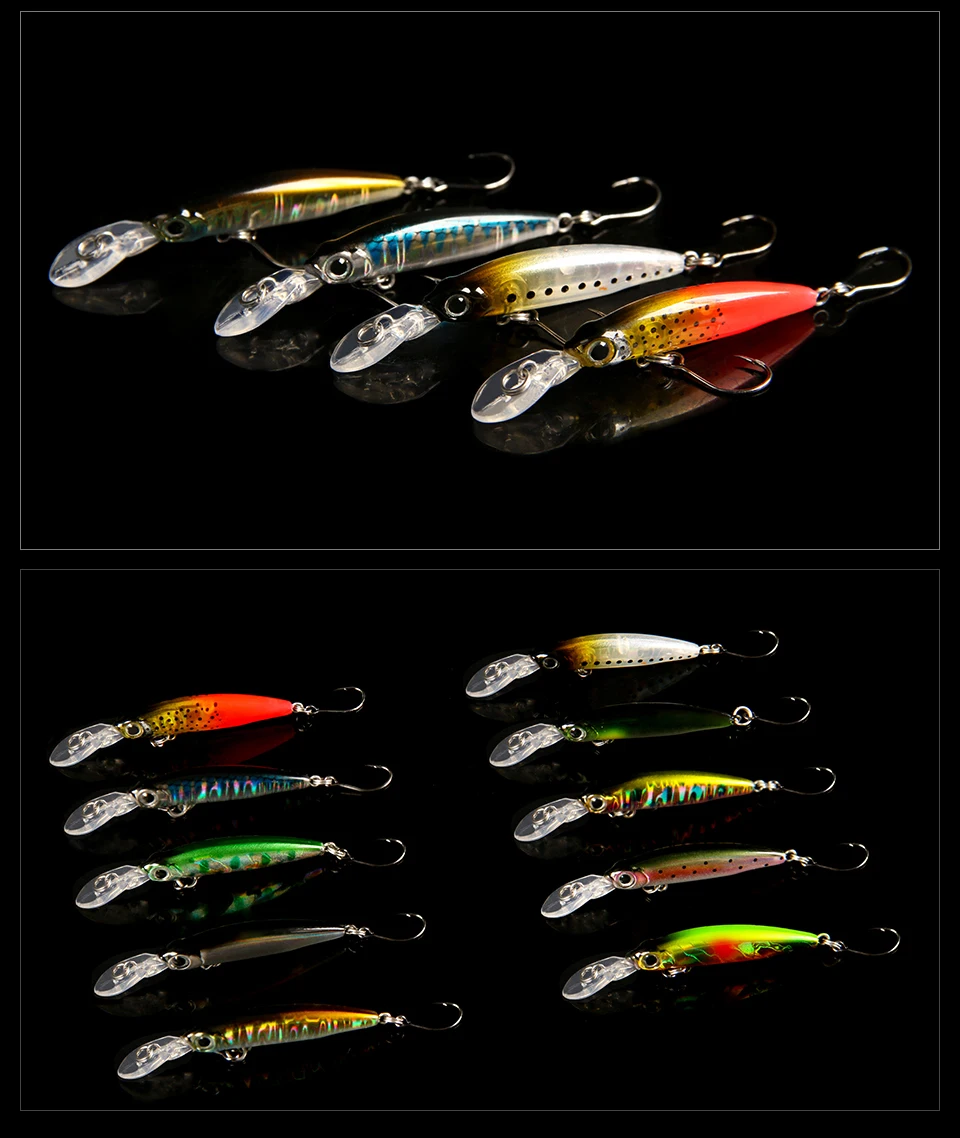 LETOYO 1,8g/40mm Mini Sinking Minnow Köder Longtongue Platte Minnow Angeln Köder Mit Einzel Haken Laser Beschichtung Forelle lockt – Detail 5