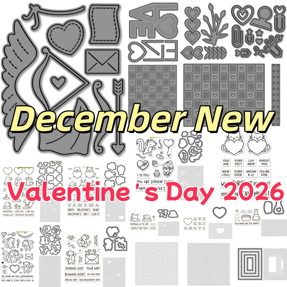 2026년 발렌타인데이 새로운 사랑이 피어나는 캔디 하트 종이 클립 금속 커팅 다이 클리어 스탬프 스텐실 DIY 스크랩북 다이어리용