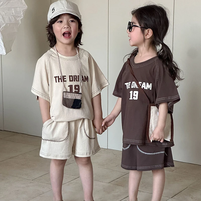 Kids Summer Sports Tracksuit Tee Shorts Set