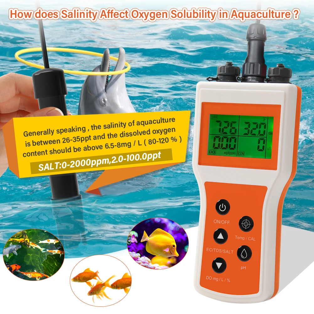 Dissolved Oxygen Meter Kit pH TDS EC Salinity Digital Water Quality Tester for A