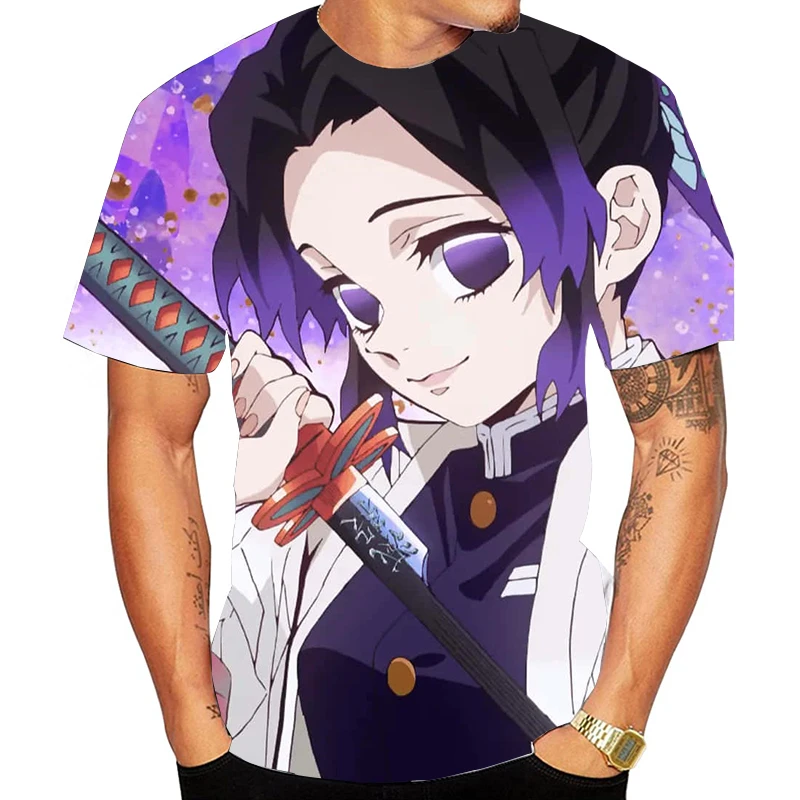 

Футболка мужская с японским мультяшным принтом, модная уличная одежда с круглым вырезом и коротким рукавом, топ с 3D рисунком рассеивателя демонов