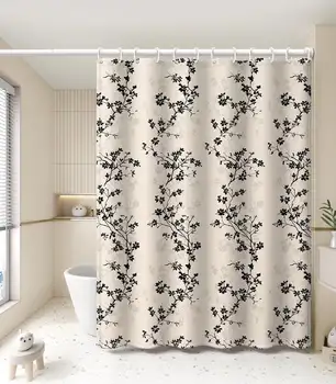Black & White Floral Shower Curtain – Elegant Waterproof Bathroom Decor 1