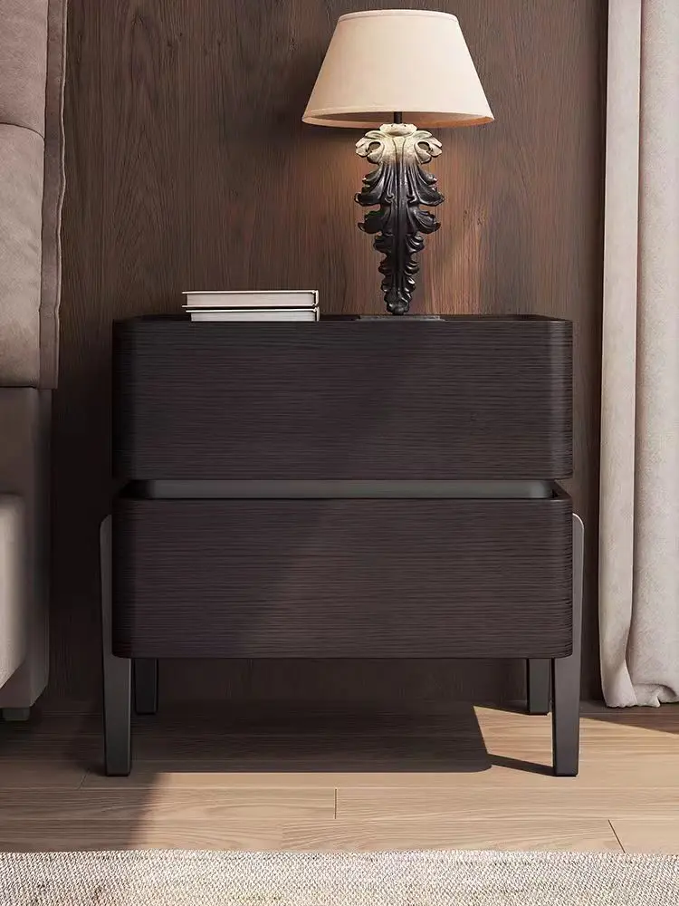 Italian Minimalist Storage Bedside Table, High-grade Black Walnut Solid Wood Bedside Table, Simple Bedroom Cabinet