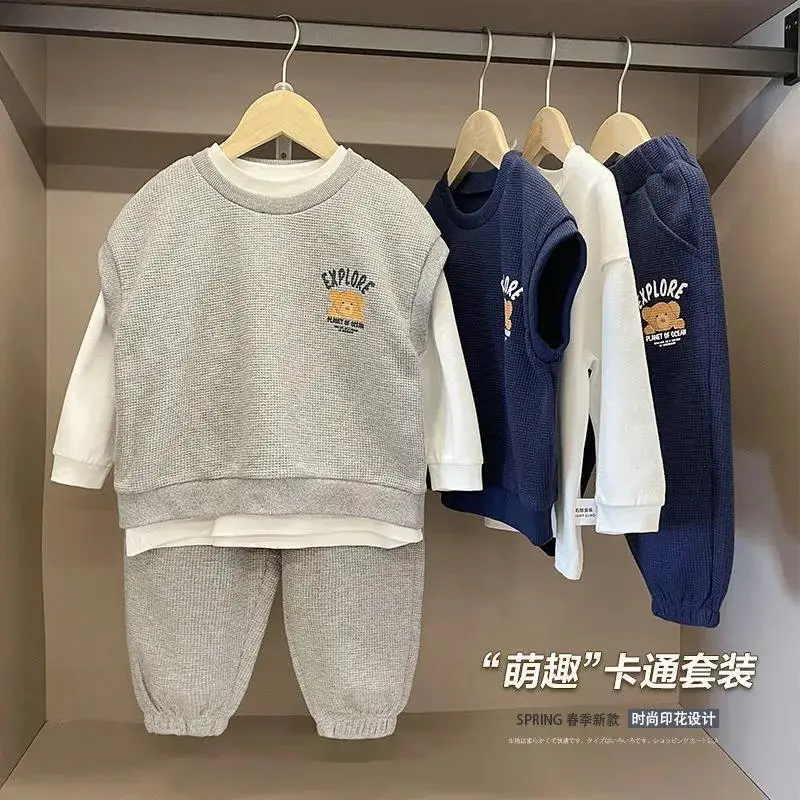 

Boys Spring Clothes Suit 2023 New Baby Children Three-Piece Set Spring and Autumn Children's Sweater