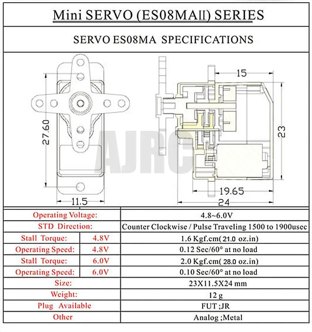 Emax Es08ma Ii 아날로그 메탈 기어 서보, RC카 모델 1/24 Axial Scx24 90081 Axi00006 Axi00002 글래디에이터 업그레이드 부품, 12g