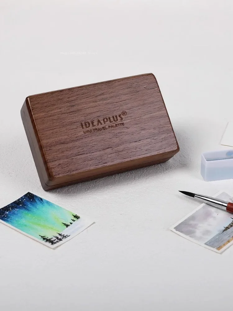 Mini Watercolor Pigment Box Solid Wood 12 Lattice Portable Freehand Sketching Travel Colour Mixing Doodle Art Painting Tool