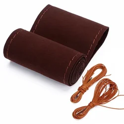Suede Leather Braided Steering Wheel Cover - Premium Anti-Slip Interior Protector (Coffee)