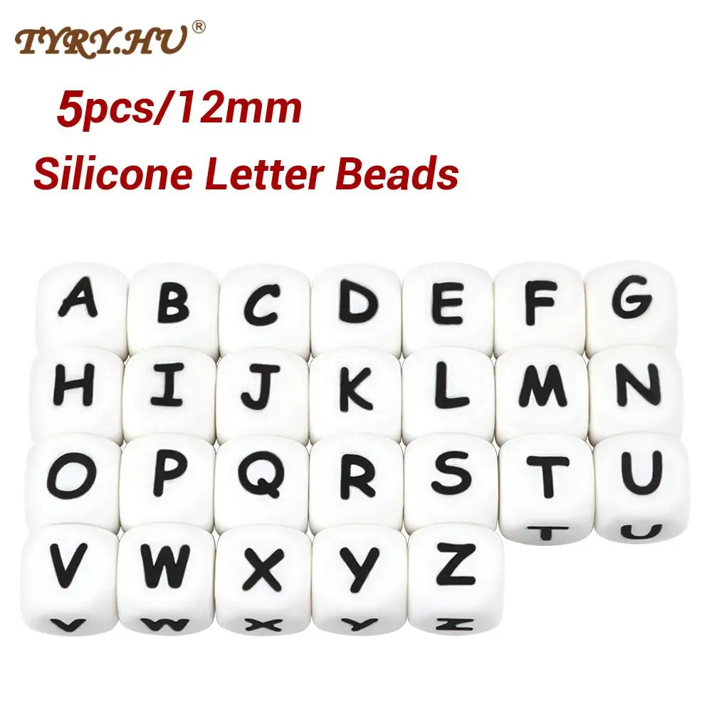 Silicone Beads Silicone Letters Beads 5pc 12mm Personalized Any Name DIY Pacifier Chains Chewing Alphabet Beads