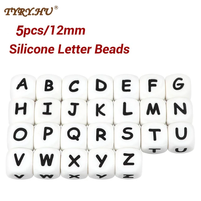 Cuentas de letras de silicona para chupeteros. Cubos con letras