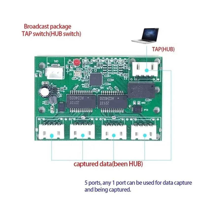 고속 스위치 미니 5포트 이더넷 TAP 스위치 10/100Mbps 네트워크 스위치 허브 PCB 모듈 보드
