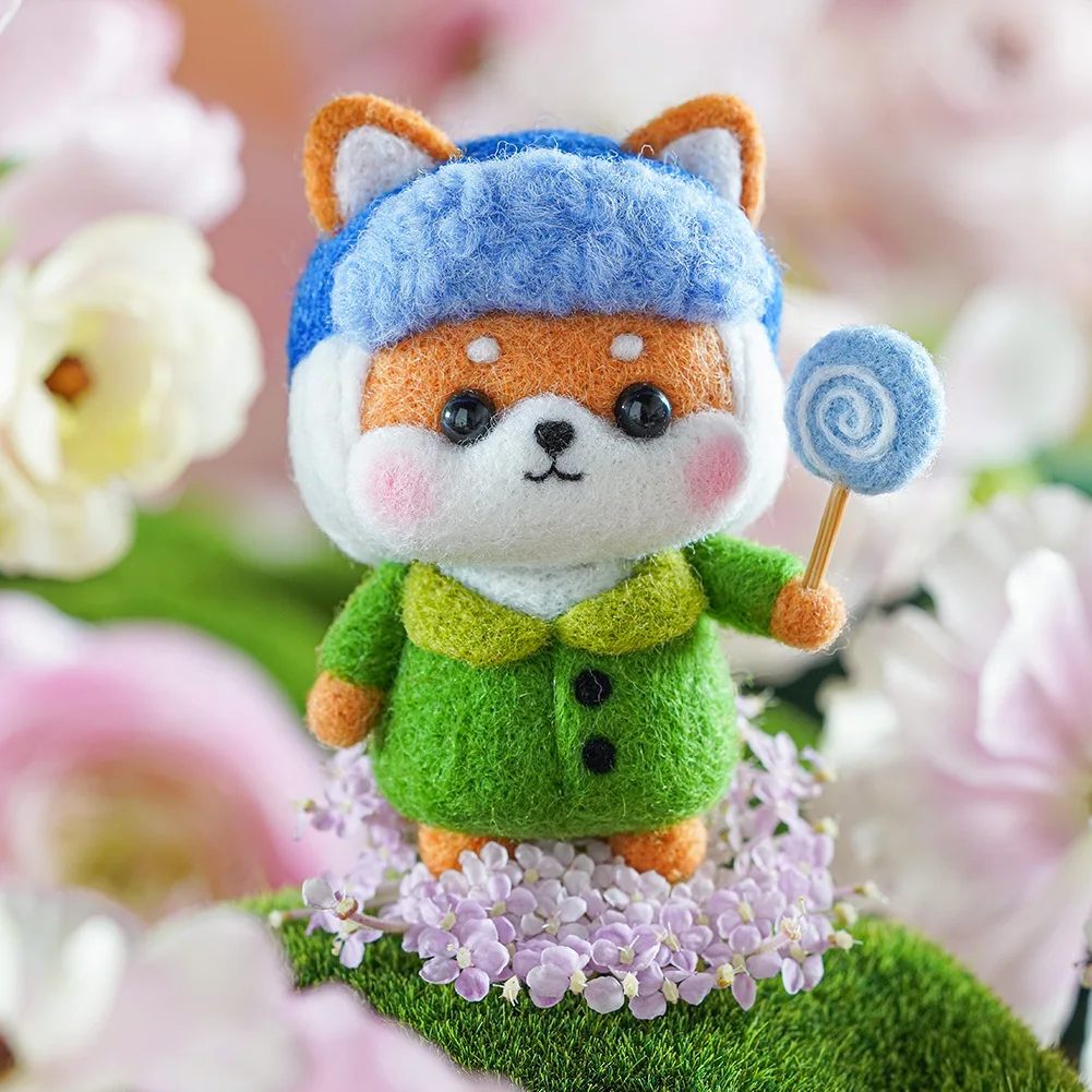 Cartoon fox bunny wool needlepoint kit with keychain wool felt needle felting decoration craft needlecraft DIY handmade