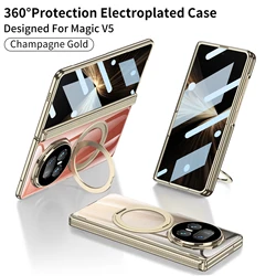 Enhanced Product Title:  
Electroplated Transparent MagSafe Case with Magnetic Rotating Ring Holder and Folding Hinge Featuring Tempered Film Cover - HONOR Magic V5 (Gold)