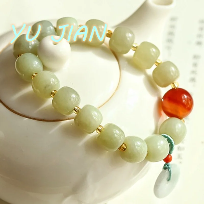 

Newest Hetian Jade Bracelet Jadeite Safety Buckle Beads Handring Sophisticated Elegant Light Clear Water Bangles Fine Jewelry
