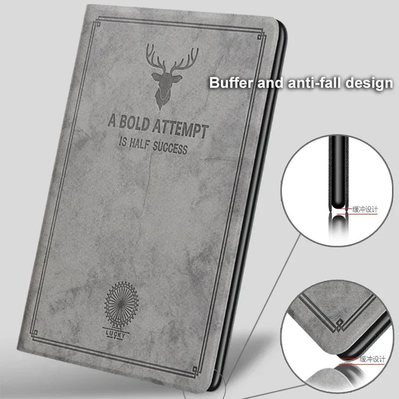 Premium Leather Folding Stand Tablet Case with Deer Head Design