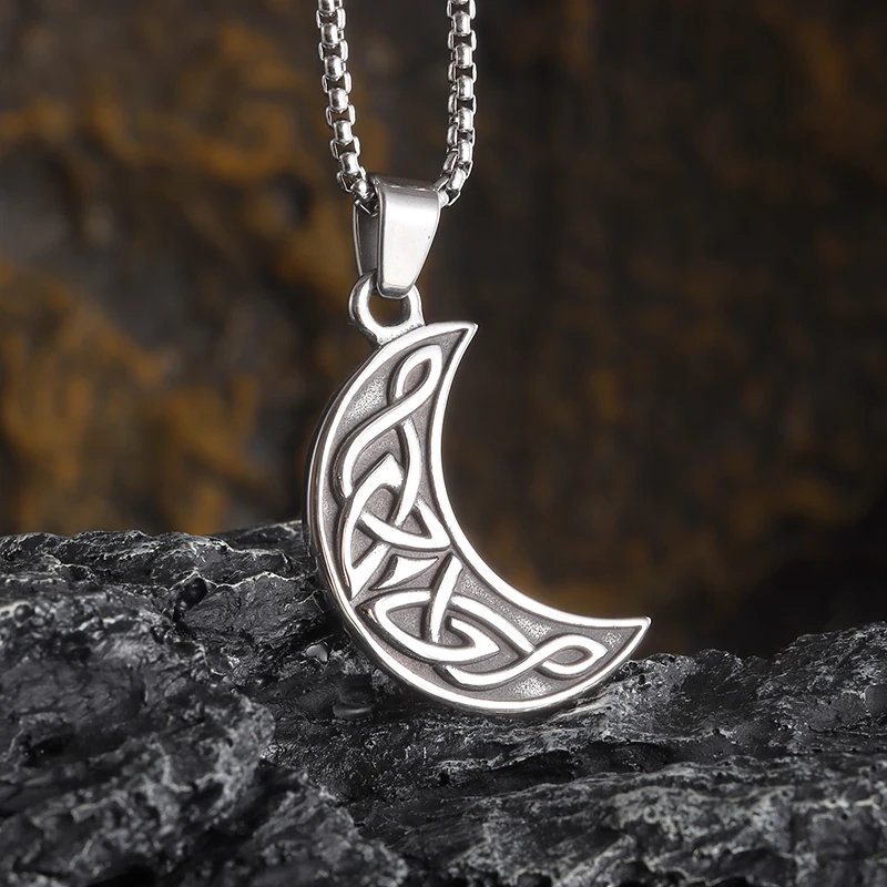

Nordic Retro Celtic Knot Pendant Fashion Simple Moon Pendant Jewelry for Men and Women