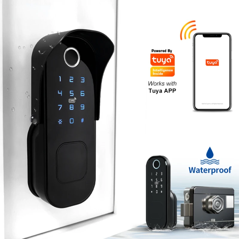 

Tuya APP Smart lock Waterproof Wifi Fingerprint Rim Lock Smart Card Digital Code Electronic Door Lock For Home Security Mortise