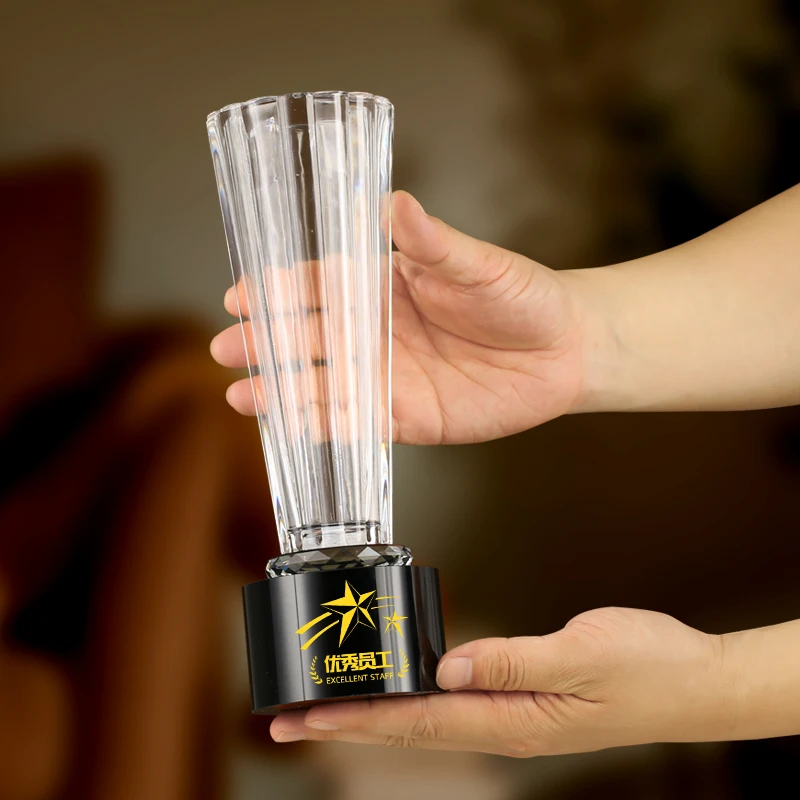 Customized Vase Shaped Crystal Trophy, Annual Meeting Award Outstanding Employees Corporate Creative Home Decoration Honors, 1pc