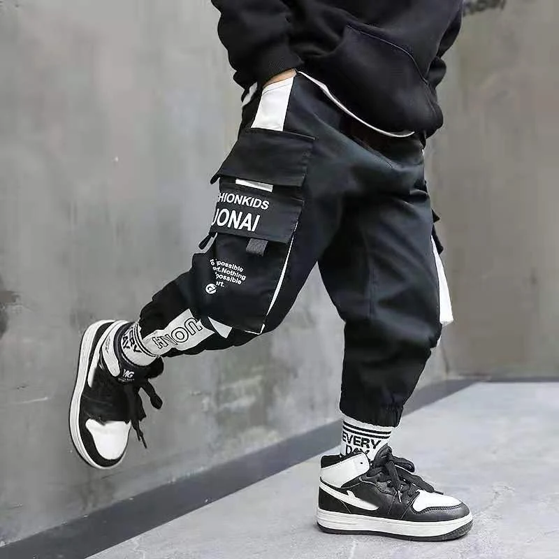 

Boys Cargo Pants 3-10 Years Old Cotton Korean Casual Loose Pants Children Spring and Autumn Trousers Large Pockets Teenage Kids
