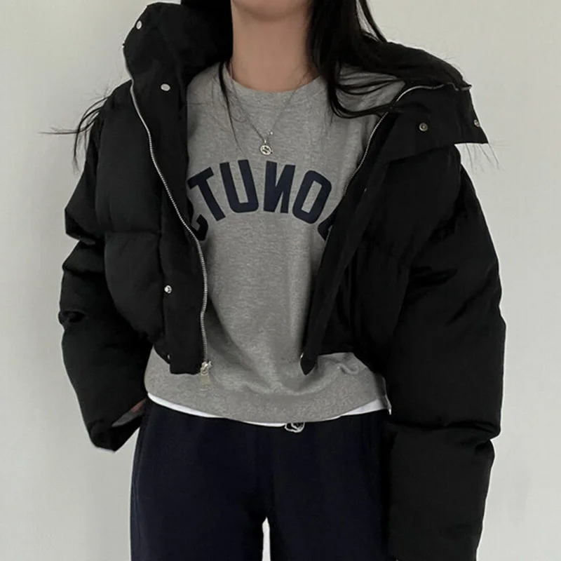 

Korean Chic Winter Vintage Versatile Stand up Neck Loose Casual Short Fit Small Thickened Warm Cotton Coat Women