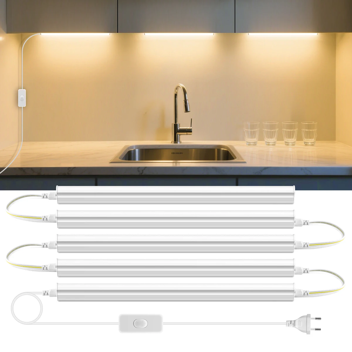 50cm led Lights Kitchen under cabinet Lamp 220V 15W Led Tube With 1.2m EU Plug Switch Power Cable For Home Bedroom Indoor Lamps 1