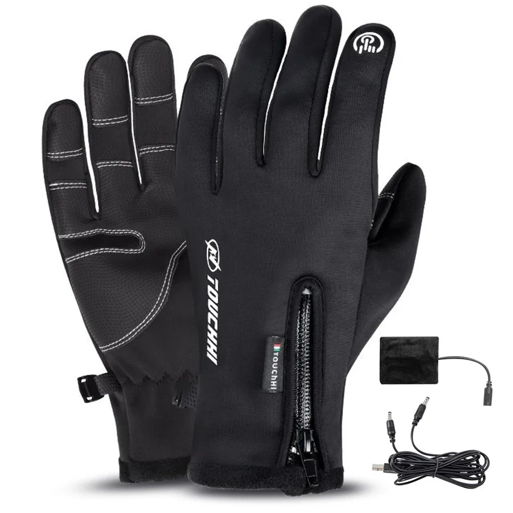 Heated Cycling Gloves Racing Riding Winter Motorcycle Gloves Winter USB Heated Outdoor Work Support Fingertip Touchscreens